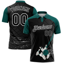 Laden Sie das Bild in den Galerie-Viewer, Uksn Individuelles Schwarz Mitternachtsgrün-Weiß Bowling geometrisches Gitter Funktions-Poloshirt