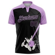Laden Sie das Bild in den Galerie-Viewer, Uksn Individuelles Schwarz-Hellviolett Bowling geometrisches Gitter Funktions-Poloshirt