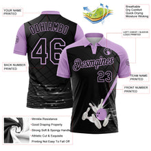 Laden Sie das Bild in den Galerie-Viewer, Uksn Individuelles Schwarz-Hellviolett Bowling geometrisches Gitter Funktions-Poloshirt