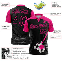 Laden Sie das Bild in den Galerie-Viewer, Uksn Individuelles Schwarz-Hot Pink Bowling geometrisches Gitter Funktions-Poloshirt