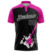 Laden Sie das Bild in den Galerie-Viewer, Uksn Individuelles Schwarz Dunkelrosa-Weiß Bowling geometrisches Gitter Funktions-Poloshirt