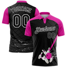 Laden Sie das Bild in den Galerie-Viewer, Uksn Individuelles Schwarz Dunkelrosa-Weiß Bowling geometrisches Gitter Funktions-Poloshirt