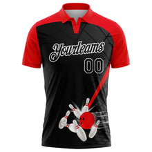 Laden Sie das Bild in den Galerie-Viewer, Uksn Individuelles Schwarz Feuerrot-Weiß Bowling geometrisches Gitter Funktions-Poloshirt