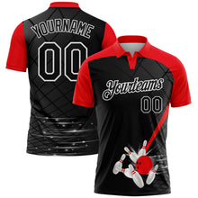 Laden Sie das Bild in den Galerie-Viewer, Uksn Individuelles Schwarz Feuerrot-Weiß Bowling geometrisches Gitter Funktions-Poloshirt
