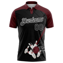 Laden Sie das Bild in den Galerie-Viewer, Uksn Individuelles Schwarz Kastanienbraun-Weiß Bowling geometrisches Gitter Funktions-Poloshirt