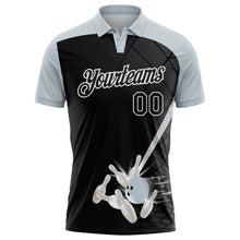 Laden Sie das Bild in den Galerie-Viewer, Uksn Individuelles Schwarz Silber-Weiß Bowling geometrisches Gitter Funktions-Poloshirt