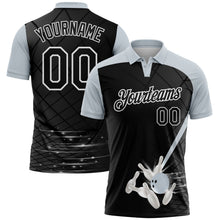 Laden Sie das Bild in den Galerie-Viewer, Uksn Individuelles Schwarz Silber-Weiß Bowling geometrisches Gitter Funktions-Poloshirt
