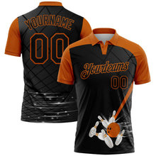 Laden Sie das Bild in den Galerie-Viewer, Uksn Individuelles Schwarz-Texas-Orange Bowling geometrisches Gitter Funktions-Poloshirt