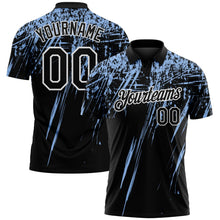 Laden Sie das Bild in den Galerie-Viewer, Uksn Individuelles Schwarz Hellblau-Weiß Distressed-Kratzer-Pinselstrich Funktions-Poloshirt