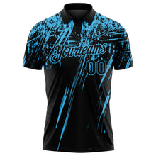 Laden Sie das Bild in den Galerie-Viewer, Uksn Individuelles Schwarz-Himmelblau Distressed-Kratzer-Pinselstrich Funktions-Poloshirt