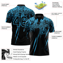 Laden Sie das Bild in den Galerie-Viewer, Uksn Individuelles Schwarz-Himmelblau Distressed-Kratzer-Pinselstrich Funktions-Poloshirt