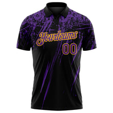 Laden Sie das Bild in den Galerie-Viewer, Uksn Individuelles Schwarz Violett-Gold Distressed-Kratzer-Pinselstrich Funktions-Poloshirt