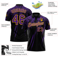 Laden Sie das Bild in den Galerie-Viewer, Uksn Individuelles Schwarz Violett-Gold Distressed-Kratzer-Pinselstrich Funktions-Poloshirt