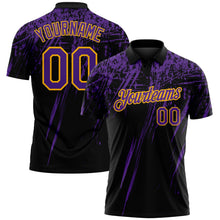 Laden Sie das Bild in den Galerie-Viewer, Uksn Individuelles Schwarz Violett-Gold Distressed-Kratzer-Pinselstrich Funktions-Poloshirt