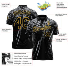 Laden Sie das Bild in den Galerie-Viewer, Uksn Individuelles Schwarz Grau-Altgold Distressed-Kratzer-Pinselstrich Funktions-Poloshirt