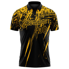Laden Sie das Bild in den Galerie-Viewer, Uksn Individuelles Schwarz-Gold Distressed-Kratzer-Pinselstrich Funktions-Poloshirt