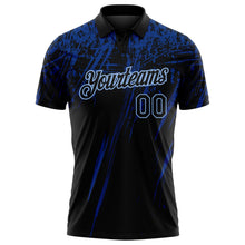 Laden Sie das Bild in den Galerie-Viewer, Uksn Individuelles Schwarz Royalblau-Hellblau Distressed-Kratzer-Pinselstrich Funktions-Poloshirt
