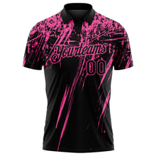 Laden Sie das Bild in den Galerie-Viewer, Uksn Individuelles Schwarz-Pink Distressed-Kratzer-Pinselstrich Funktions-Poloshirt