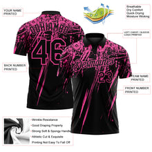 Laden Sie das Bild in den Galerie-Viewer, Uksn Individuelles Schwarz-Pink Distressed-Kratzer-Pinselstrich Funktions-Poloshirt