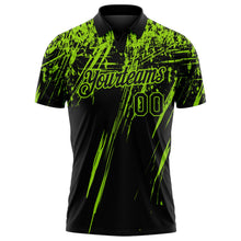 Laden Sie das Bild in den Galerie-Viewer, Uksn Individuelles Schwarz-Neongrün Distressed-Kratzer-Pinselstrich Funktions-Poloshirt