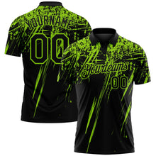 Laden Sie das Bild in den Galerie-Viewer, Uksn Individuelles Schwarz-Neongrün Distressed-Kratzer-Pinselstrich Funktions-Poloshirt