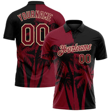 Laden Sie das Bild in den Galerie-Viewer, Uksn Individuelles Schwarz Karmesinrot-City-Creme Hawaii tropische Küstenpalmen Funktions-Poloshirt