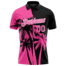 Laden Sie das Bild in den Galerie-Viewer, Uksn Individuelles Schwarz Pink-Weiß Hawaii tropische Küstenpalmen Funktions-Poloshirt