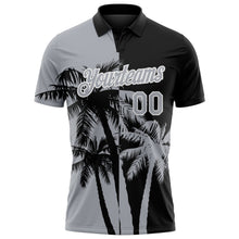 Laden Sie das Bild in den Galerie-Viewer, Uksn Individuelles Schwarz Grau-Weiß Hawaii tropische Küstenpalmen Funktions-Poloshirt