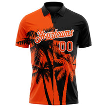 Laden Sie das Bild in den Galerie-Viewer, Uksn Individuelles Schwarz Orange-Weiß Hawaii tropische Küstenpalmen Funktions-Poloshirt