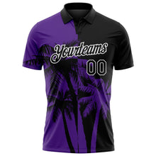 Laden Sie das Bild in den Galerie-Viewer, Uksn Individuelles Schwarz Violett-Weiß Hawaii tropische Küstenpalmen Funktions-Poloshirt