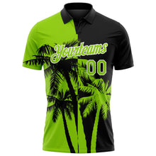 Laden Sie das Bild in den Galerie-Viewer, Uksn Individuelles Schwarz Neongrün-Weiß Hawaii tropische Küstenpalmen Funktions-Poloshirt