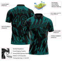 Laden Sie das Bild in den Galerie-Viewer, Uksn Individuelles Schwarz-Petrol Zerrissener scharfer Pinselstrich-Spritzer Funktions-Poloshirt