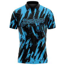 Laden Sie das Bild in den Galerie-Viewer, Uksn Individuelles Schwarz-Himmelblau Zerrissener scharfer Pinselstrich-Spritzer Funktions-Poloshirt