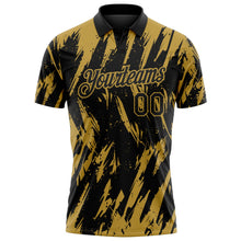 Laden Sie das Bild in den Galerie-Viewer, Uksn Individuelles Schwarz-Altgold Zerrissener scharfer Pinselstrich-Spritzer Funktions-Poloshirt