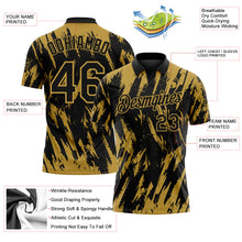 Laden Sie das Bild in den Galerie-Viewer, Uksn Individuelles Schwarz-Altgold Zerrissener scharfer Pinselstrich-Spritzer Funktions-Poloshirt