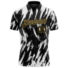 Laden Sie das Bild in den Galerie-Viewer, Uksn Individuelles Schwarz Weiß-Altgold Zerrissener scharfer Pinselstrich-Spritzer Funktions-Poloshirt