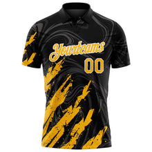 Laden Sie das Bild in den Galerie-Viewer, Uksn Individuelles Schwarz Gold-Weiß Pinselstrich-Spritzer flüssiger Wirbel Funktions-Poloshirt