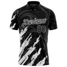 Laden Sie das Bild in den Galerie-Viewer, Uksn Individuelles Schwarz-Weiß Pinselstrich-Spritzer flüssiger Wirbel Funktions-Poloshirt