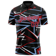 Laden Sie das Bild in den Galerie-Viewer, Uksn Individuelles Schwarz Rot-Hellblau Dynamische geometrische Splitter Funktions-Poloshirt