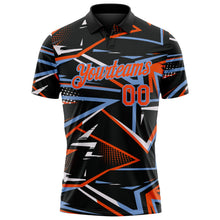 Laden Sie das Bild in den Galerie-Viewer, Uksn Individuelles Schwarz Orange-Puderblau Dynamische geometrische Splitter Funktions-Poloshirt