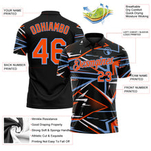 Laden Sie das Bild in den Galerie-Viewer, Uksn Individuelles Schwarz Orange-Puderblau Dynamische geometrische Splitter Funktions-Poloshirt