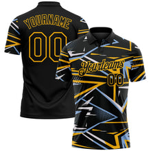 Laden Sie das Bild in den Galerie-Viewer, Uksn Individuelles Schwarz Hellblau-Gold Dynamische geometrische Splitter Funktions-Poloshirt