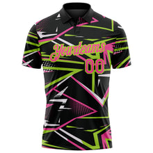 Laden Sie das Bild in den Galerie-Viewer, Uksn Individuelles Schwarz Pink-Neongrün Dynamische geometrische Splitter Funktions-Poloshirt