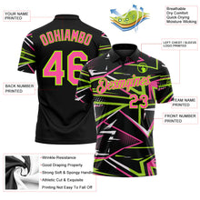 Laden Sie das Bild in den Galerie-Viewer, Uksn Individuelles Schwarz Pink-Neongrün Dynamische geometrische Splitter Funktions-Poloshirt