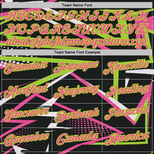 Laden Sie das Bild in den Galerie-Viewer, Uksn Individuelles Schwarz Pink-Neongrün Dynamische geometrische Splitter Funktions-Poloshirt