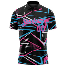 Laden Sie das Bild in den Galerie-Viewer, Uksn Individuelles Schwarz Pink-Himmelblau Dynamische geometrische Splitter Funktions-Poloshirt