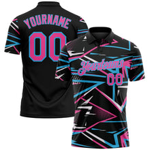 Laden Sie das Bild in den Galerie-Viewer, Uksn Individuelles Schwarz Pink-Himmelblau Dynamische geometrische Splitter Funktions-Poloshirt