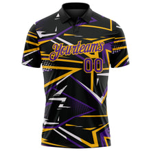 Laden Sie das Bild in den Galerie-Viewer, Uksn Individuelles Schwarz Violett-Gold Dynamische geometrische Splitter Funktions-Poloshirt