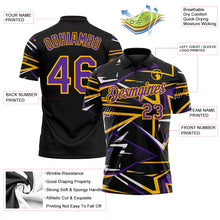 Laden Sie das Bild in den Galerie-Viewer, Uksn Individuelles Schwarz Violett-Gold Dynamische geometrische Splitter Funktions-Poloshirt