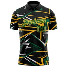 Laden Sie das Bild in den Galerie-Viewer, Uksn Individuelles Schwarz Kelly-Grün-Gold Dynamische geometrische Splitter Funktions-Poloshirt